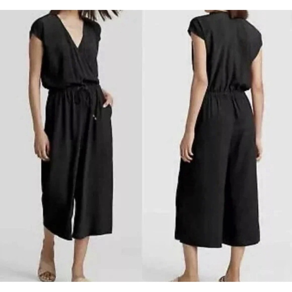 EILEEN FISHER Jumpsuit S Tencel Viscose Cinched Waist Crop Black Small